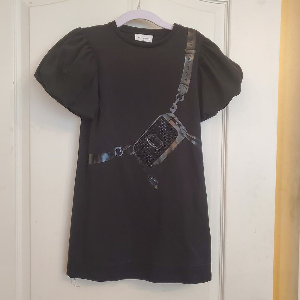 Marc Jacobs Kids Black Puff Sleeve Snapshot Bag Dress sz 4, 8, 10